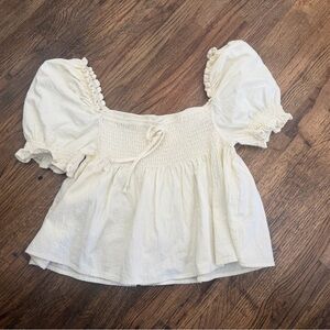 Cream Smocked Baby Dress with Bonnet
